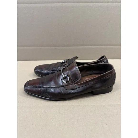 Salvatore Ferragamo Loafers Shoes Brown Leather Bit Apron Toe Slip On Men's 12