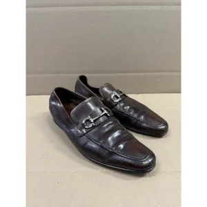 Salvatore Ferragamo Loafers Shoes Brown Leather Bit Apron Toe Slip On Men's 12