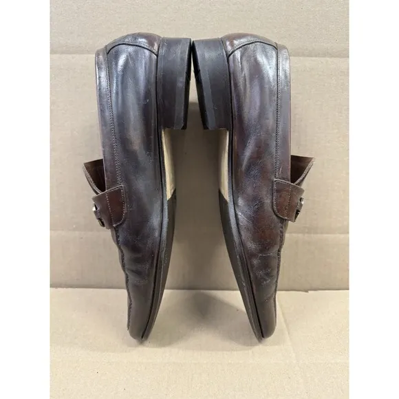 Salvatore Ferragamo Loafers Shoes Brown Leather Bit Apron Toe Slip On Men's 12