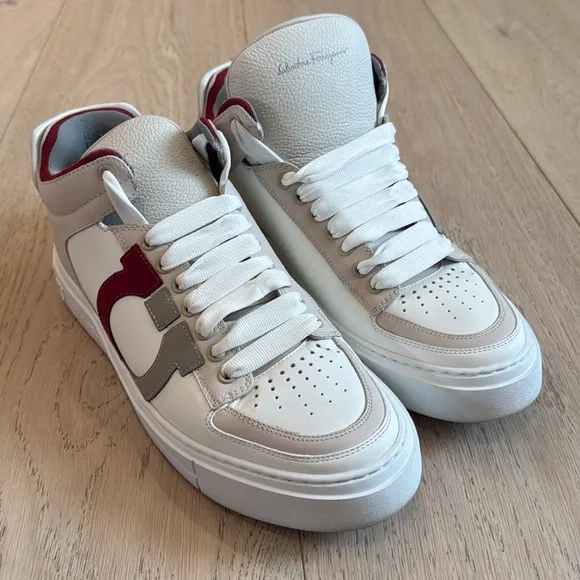 Salvatore Ferragamo Mid-Cut Gancini Outline Sneakers in Size 9.5M