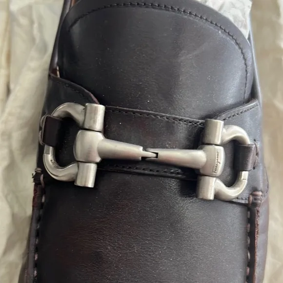 SALVATORE FERRAGAMO PARIGI Dark Brown Calf Leather Men Loafers Size 13D