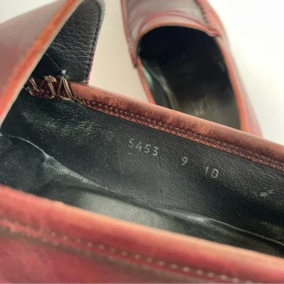 Salvatore Ferragamo Red Brown Leather Loafers Slip On Business Wear Office Sz 9