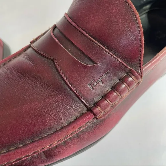 Salvatore Ferragamo Red Brown Leather Loafers Slip On Business Wear Office Sz 9