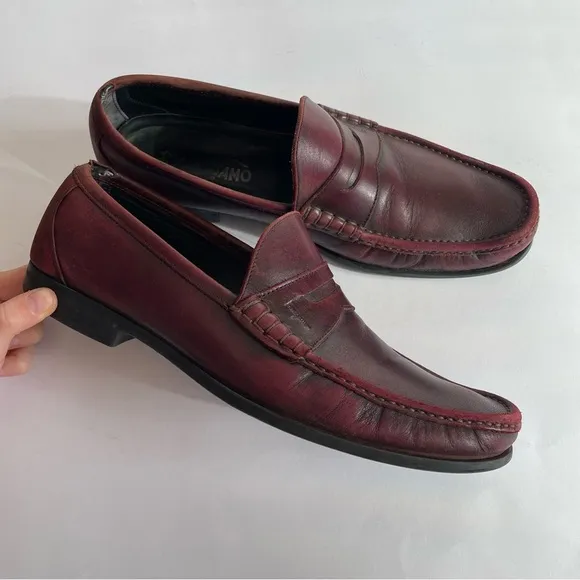 Salvatore Ferragamo Red Brown Leather Loafers Slip On Business Wear Office Sz 9