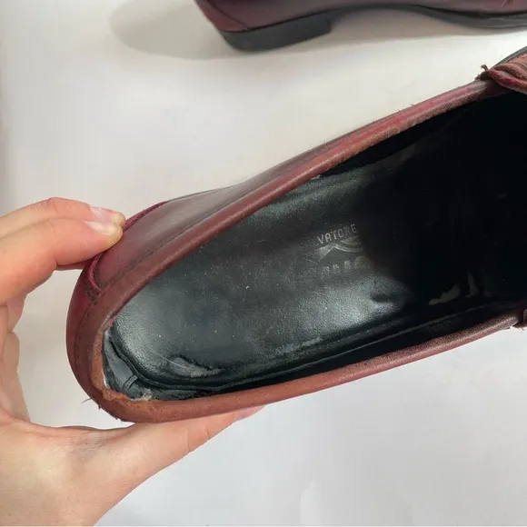 Salvatore Ferragamo Red Brown Leather Loafers Slip On Business Wear Office Sz 9
