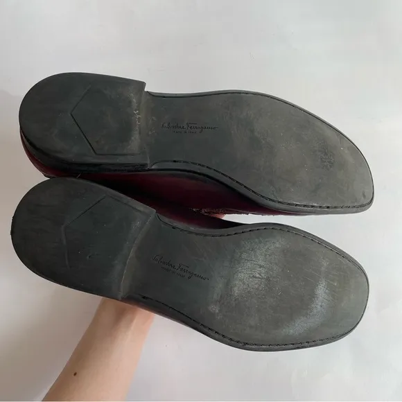 Salvatore Ferragamo Red Brown Leather Loafers Slip On Business Wear Office Sz 9