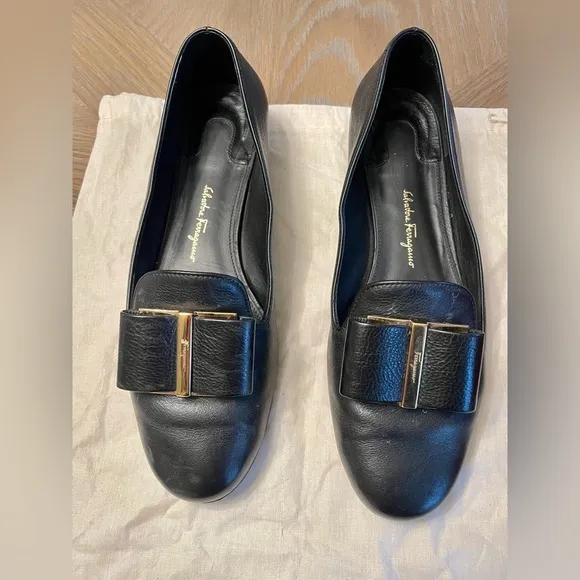 Salvatore Ferragamo Sarno Black Leather Loafers Shoes Flats