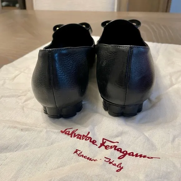 Salvatore Ferragamo Sarno Black Leather Loafers Shoes Flats