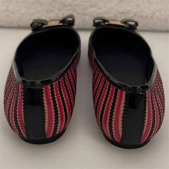 SALVATORE FERRAGAMO striped pink varina bow accent ballet flats size 11