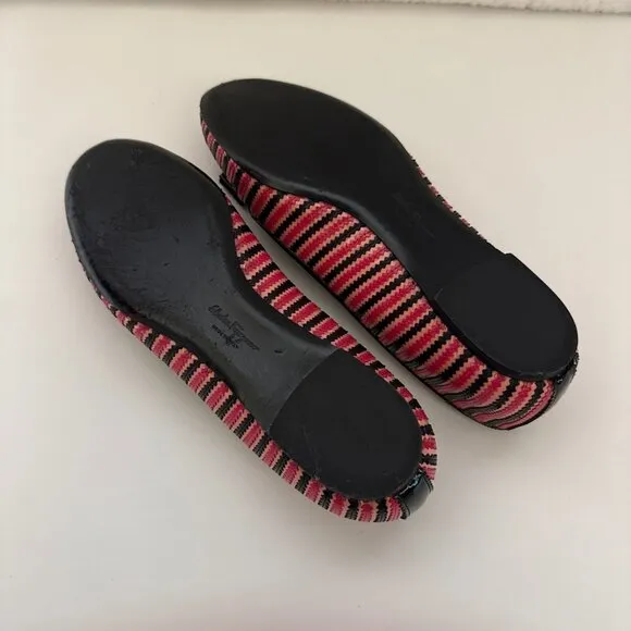 SALVATORE FERRAGAMO striped pink varina bow accent ballet flats size 11
