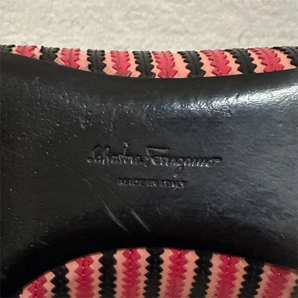 SALVATORE FERRAGAMO striped pink varina bow accent ballet flats size 11