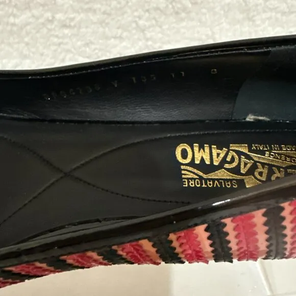 SALVATORE FERRAGAMO striped pink varina bow accent ballet flats size 11