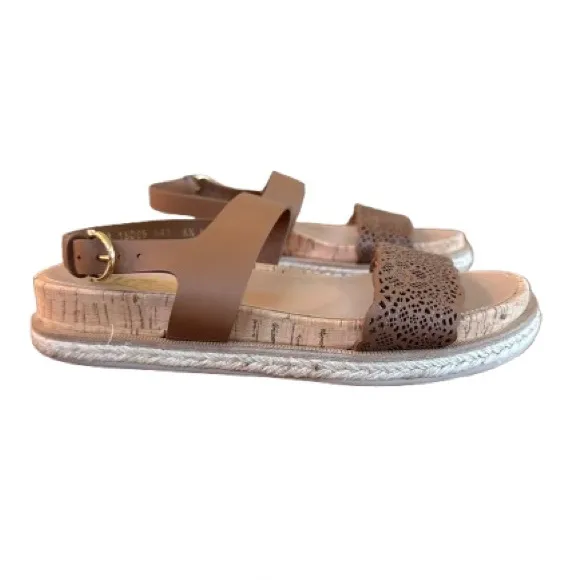 Salvatore Ferragamo Tan Leather Espadrille Sandals – Size 6.5 (never worn)