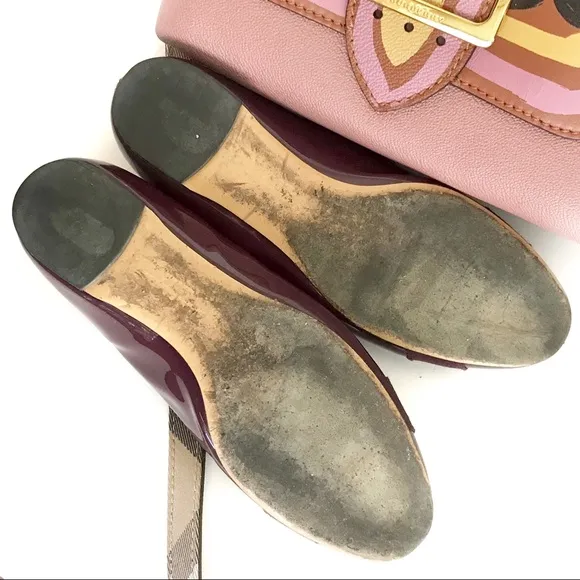 SALVATORE FERRAGAMO Varina Bow Ballet Flats Size 7 Patten Leather Burgundy