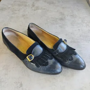 Salvatore Ferragamo Vintage Leather Suede Buckle Flap Front Loafers Blue Size 9B