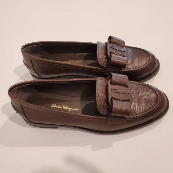 Salvatore Ferragamo Viva bow leather loafers, brown