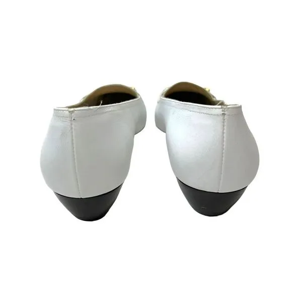 Salvatore Ferragamo White Leather Buckle Loafers Shoes Block Heel Size 9.5