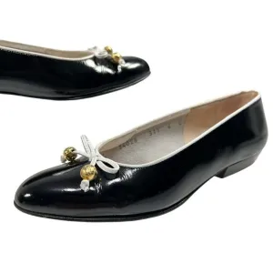 Salvatore Ferragamo Women's 4C Black Leather Bow Accent Ballet Flats Size 4C