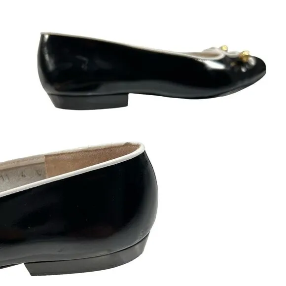 Salvatore Ferragamo Women's 4C Black Leather Bow Accent Ballet Flats Size 4C