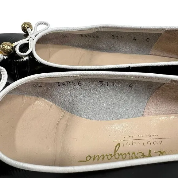 Salvatore Ferragamo Women's 4C Black Leather Bow Accent Ballet Flats Size 4C