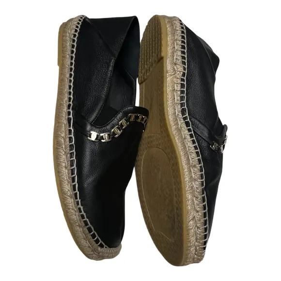 Salvatore Ferragamo Women's Shoe Telendos Chain Leather Black Espadrilles 8.5