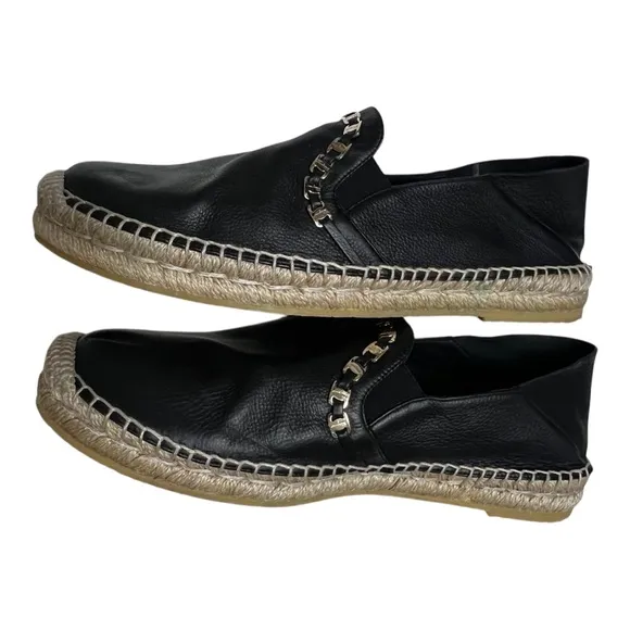 Salvatore Ferragamo Women's Shoe Telendos Chain Leather Black Espadrilles 8.5