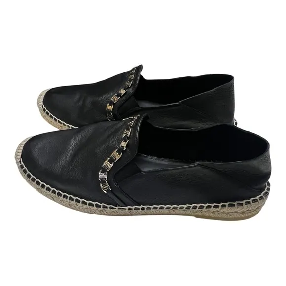 Salvatore Ferragamo Women's Shoe Telendos Chain Leather Black Espadrilles 8.5