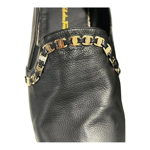 Salvatore Ferragamo Women's Shoe Telendos Chain Leather Black Espadrilles 8.5