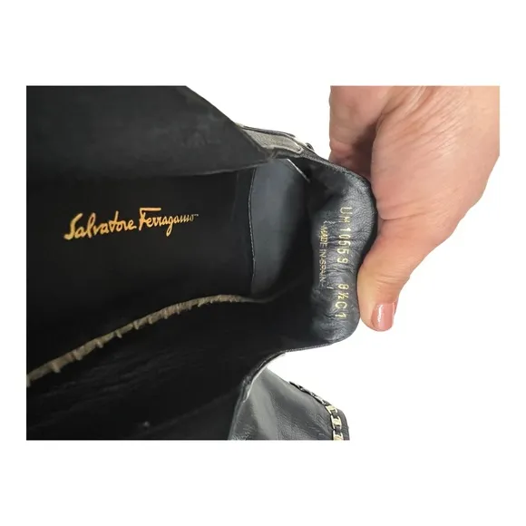 Salvatore Ferragamo Women's Shoe Telendos Chain Leather Black Espadrilles 8.5