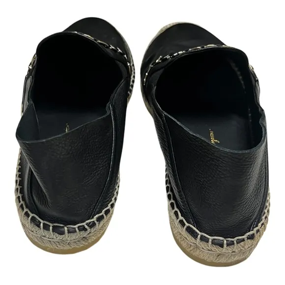 Salvatore Ferragamo Women's Shoe Telendos Chain Leather Black Espadrilles 8.5