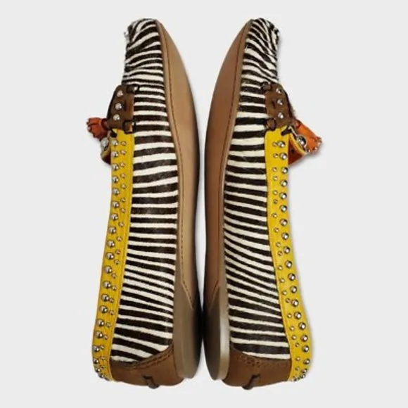 Sam Edelman Aurora Leather Zebra Animal Print Cow Hair Tassel Loafers Sz 7.5M