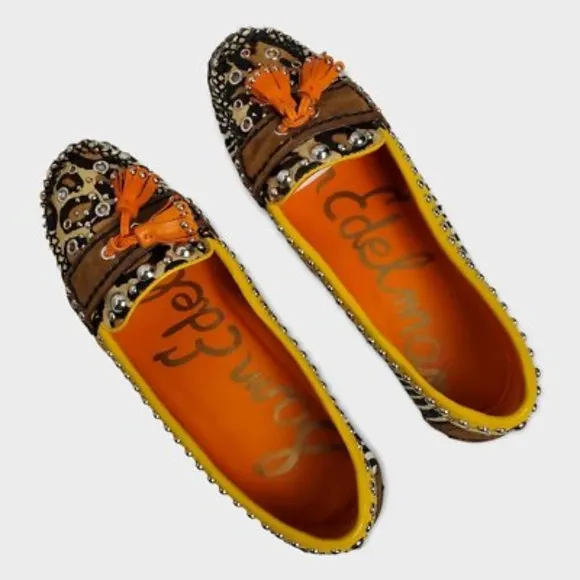 Sam Edelman Aurora Leather Zebra Animal Print Cow Hair Tassel Loafers Sz 7.5M
