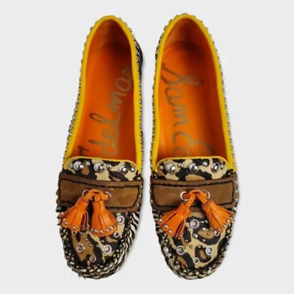 Sam Edelman Aurora Leather Zebra Animal Print Cow Hair Tassel Loafers Sz 7.5M