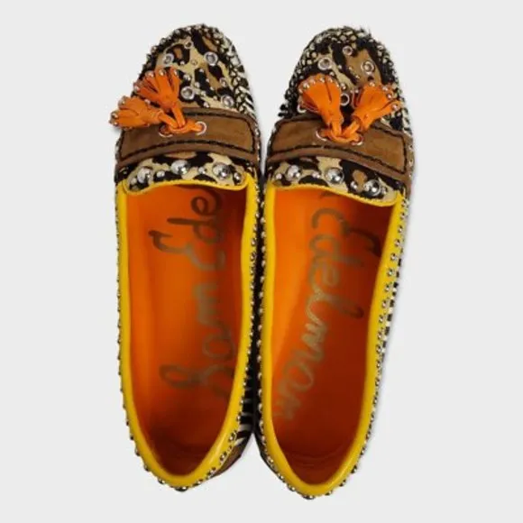 Sam Edelman Aurora Leather Zebra Animal Print Cow Hair Tassel Loafers Sz 7.5M