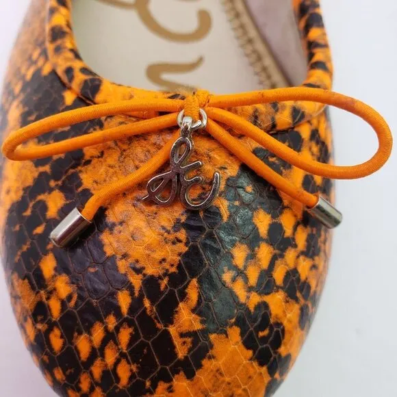 Sam Edelman Felica Womens Sz 6 Orange Snake Pattern Leather Slip On Ballet Flats