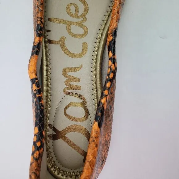 Sam Edelman Felica Womens Sz 6 Orange Snake Pattern Leather Slip On Ballet Flats