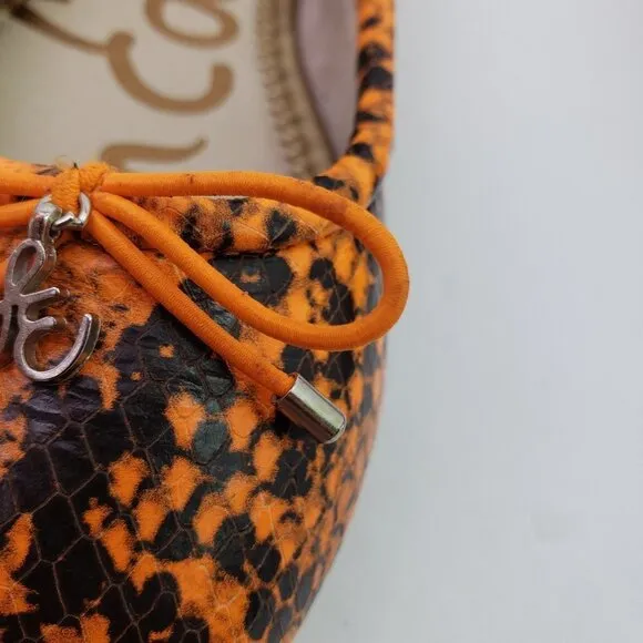 Sam Edelman Felica Womens Sz 6 Orange Snake Pattern Leather Slip On Ballet Flats