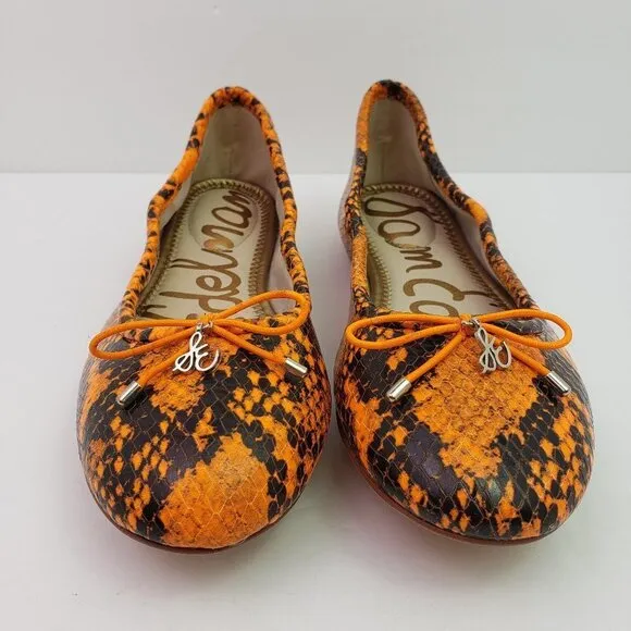 Sam Edelman Felica Womens Sz 6 Orange Snake Pattern Leather Slip On Ballet Flats