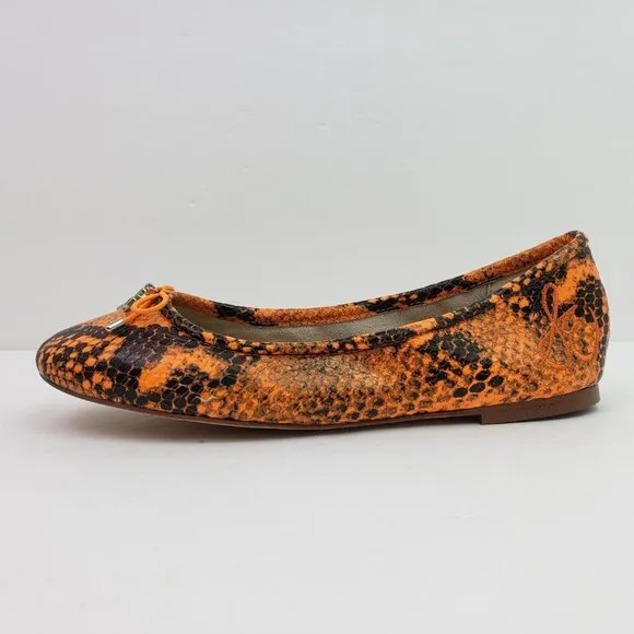 Sam Edelman Felica Womens Sz 6 Orange Snake Pattern Leather Slip On Ballet Flats