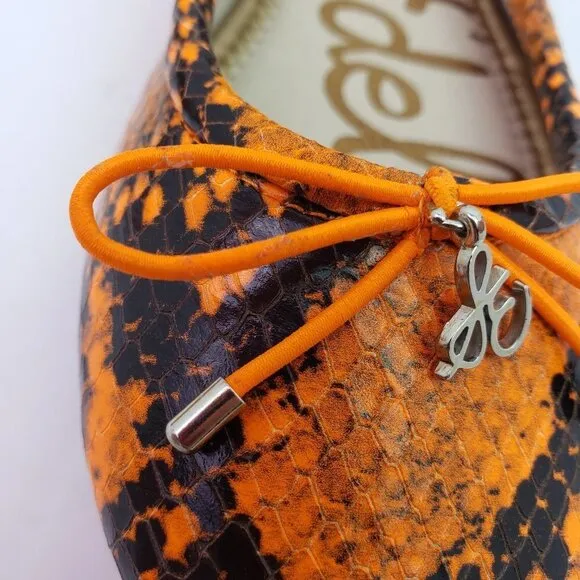 Sam Edelman Felica Womens Sz 6 Orange Snake Pattern Leather Slip On Ballet Flats