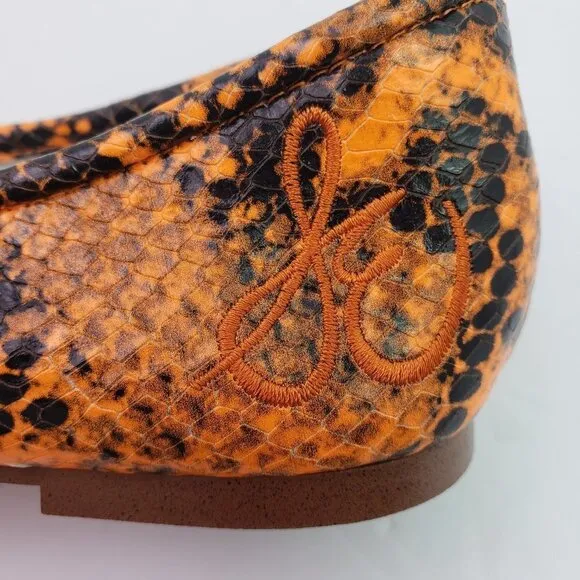 Sam Edelman Felica Womens Sz 6 Orange Snake Pattern Leather Slip On Ballet Flats