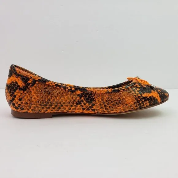 Sam Edelman Felica Womens Sz 6 Orange Snake Pattern Leather Slip On Ballet Flats