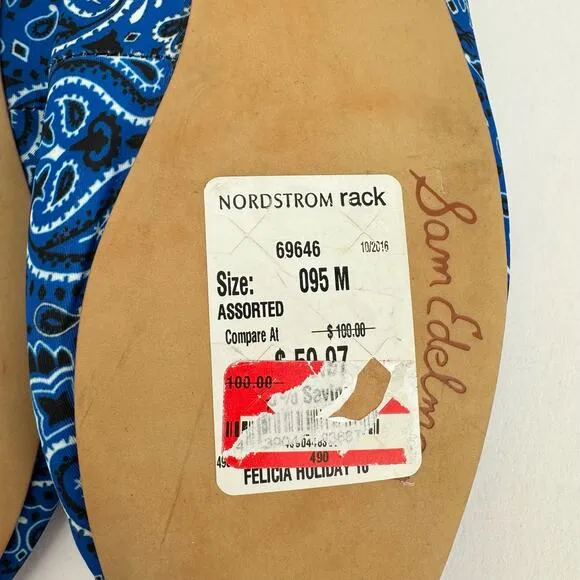 Sam Edelman Felicia Blue Paisley Fabric Leather Bow Ballet Flats Sz 7.5