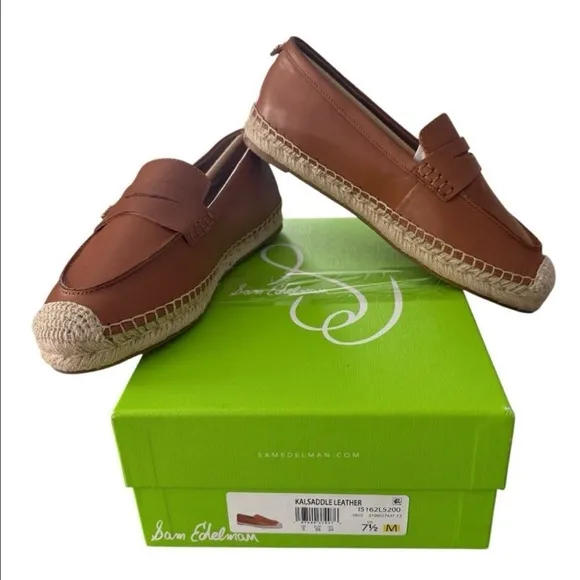 Sam Edelman KAI Saddle Brown Leather Espadrille Loafers Women’s Size 7.5 M