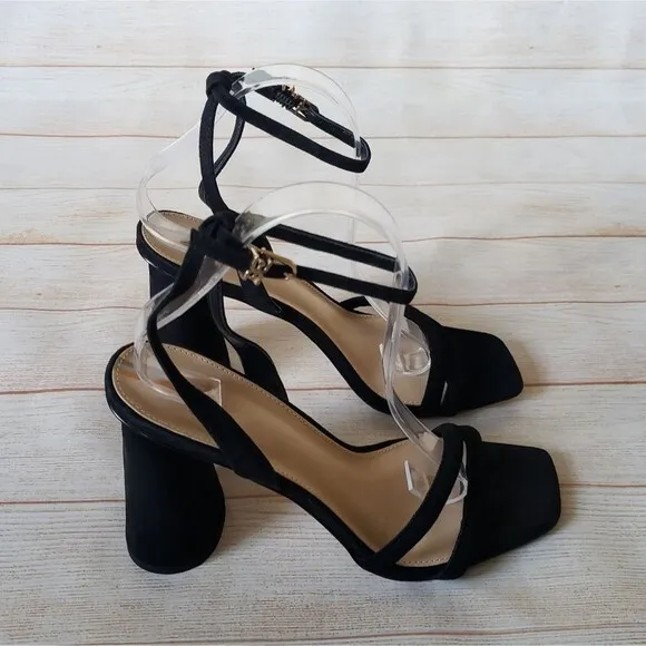 Sam Edelman Kia Suede Ankle Strap Heel Sandals Black Women's Size 10M Square Toe