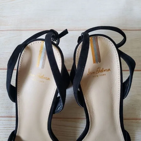 Sam Edelman Kia Suede Ankle Strap Heel Sandals Black Women's Size 10M Square Toe