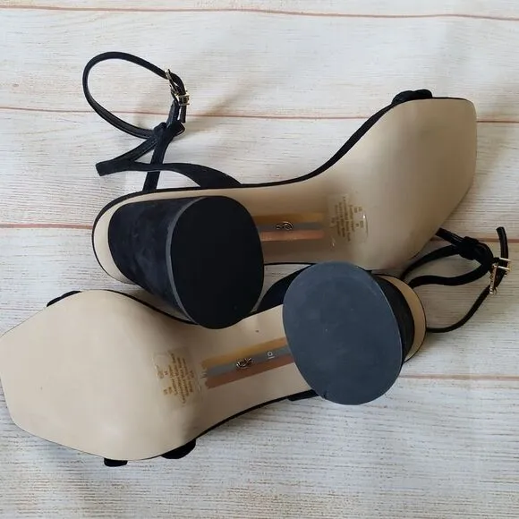 Sam Edelman Kia Suede Ankle Strap Heel Sandals Black Women's Size 10M Square Toe