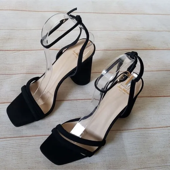 Sam Edelman Kia Suede Ankle Strap Heel Sandals Black Women's Size 10M Square Toe