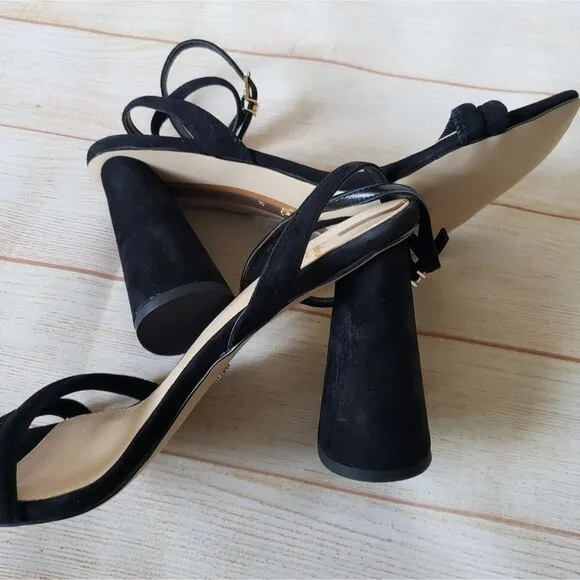 Sam Edelman Kia Suede Ankle Strap Heel Sandals Black Women's Size 10M Square Toe