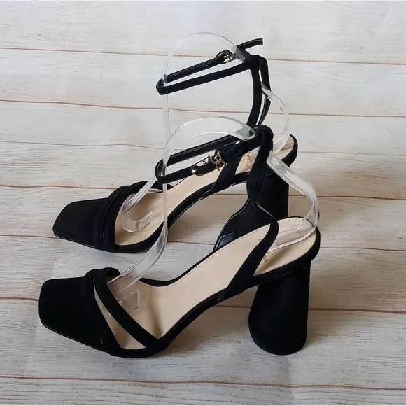 Sam Edelman Kia Suede Ankle Strap Heel Sandals Black Women's Size 10M Square Toe